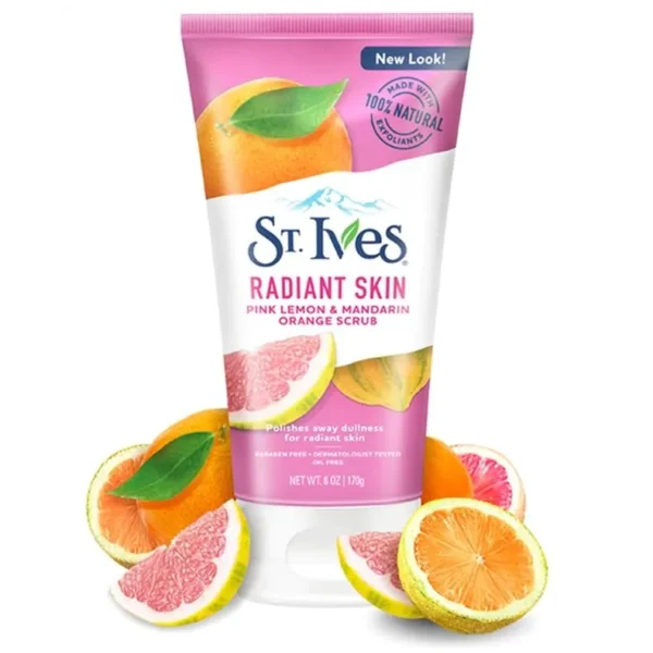 اسکراب روشن کننده سینت ایوز حاوی لیموی صورتی و پرتقال ماندارین ۱۷۰گرمSt Ives Radiant Skin Pink Lemon and Mandarin Orange Scrub