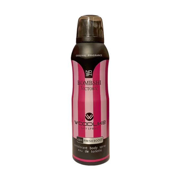 اسپری زنانه وودلایک مدل بامبشل ویکتوریا Deodorant Spray Woodlike BOMBSHI VICTORY